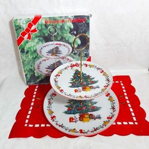 Vintage Christmas Two Tier Serving Tray Dish Plate